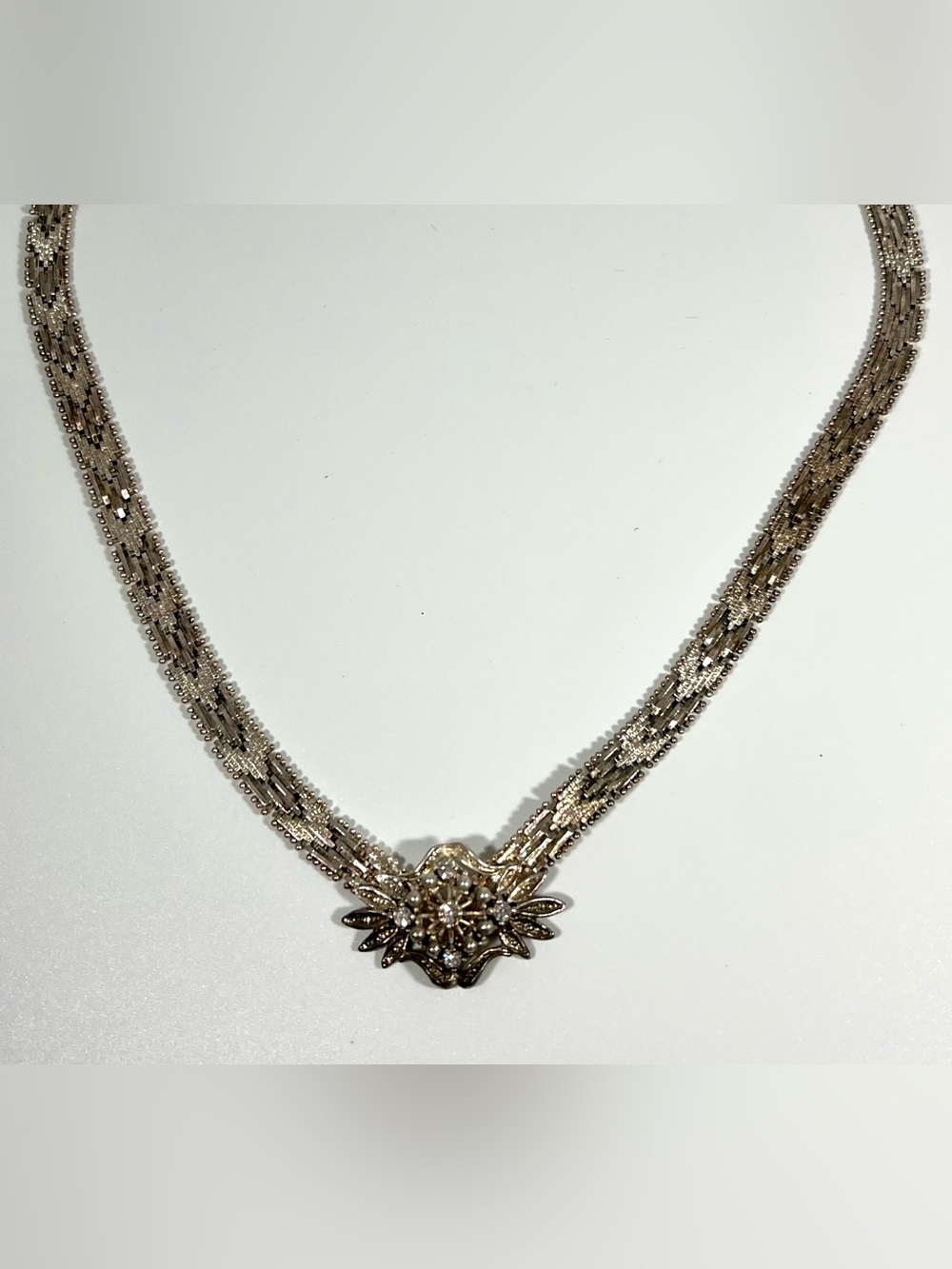Vintage Estate Sterling Silver Necklace with Crystal Accents- 925 Italy -17”